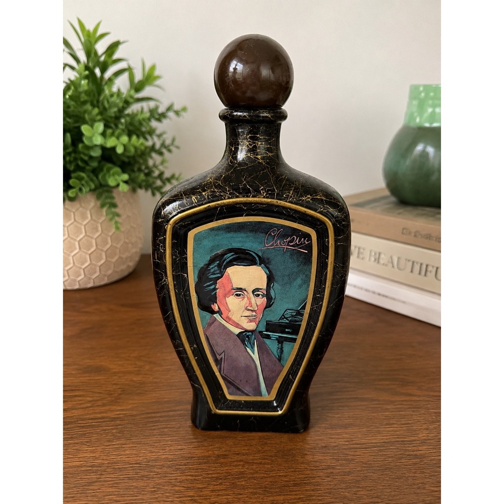 Vintage Edward H Weiss Chopin Portrait Ceramic Decanter 1970's Gold Glaze